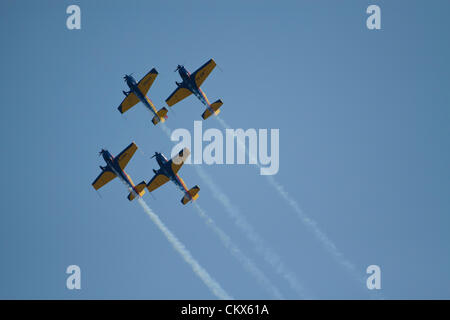 Lesnovo, Bulgaria; 24th Aug 2012. The Hawks of Romania aerobatics team getting ready to fly a looping in the diamond formation. Credit:  Johann Brandstatter / Alamy Live News Stock Photo