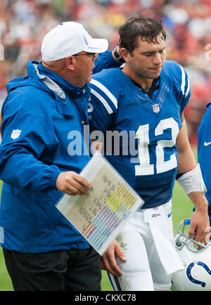 Colts QB Andrew Luck (12) in action during the Indianapolis Colts vs. Washington Redskins preseason NFL football game.  The Redskins defeat the Colts 30 - 17. Stock Photo