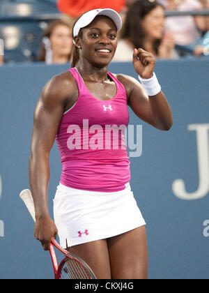 28.08.2012. Flushing Meadows, NY, USA  Sloane Stephens after defeating the 22nd seed in the first round during the US Open tennis tournament at the Billie Jean King National Tennis Center in Flushing, NY. Stock Photo