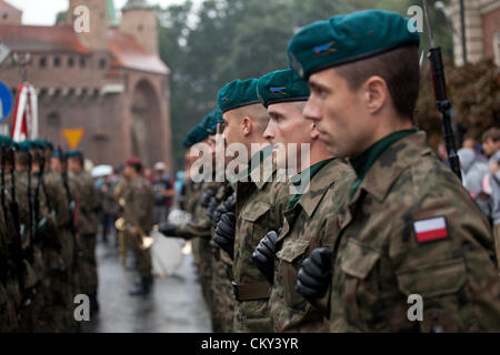 September 01, 2012. Cracow, Poland - 73rd anniversary of the beginning of World War II. The start of the war is generally held to be 1 September 1939, beginning with the German invasion of Poland. Britain and France declared war on Germany two days later. Stock Photo