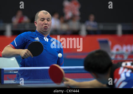 01.09.2012 London, England. MESSI (FRA) in action during Day 3 of the men's singles class 7 table tennis from ExCel. Stock Photo