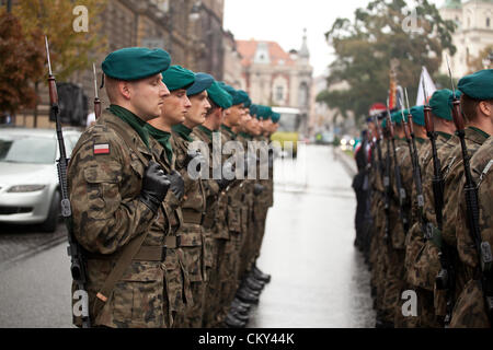 September 01, 2012. Cracow, Poland - 73rd anniversary of the beginning of World War II. The start of the war is generally held to be 1 September 1939, beginning with the German invasion of Poland. Britain and France declared war on Germany two days later. Stock Photo