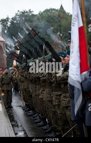 September 01, 2012. Cracow, Poland - 73rd anniversary of the beginning of World War II. The start of the war is generally held to be 1 September 1939, beginning with the German invasion of Poland. Britain and France declared war on Germany two days later. Stock Photo