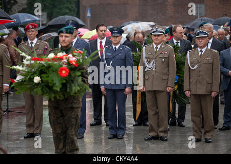 September 01, 2012. Cracow, Poland - 73rd anniversary of the beginning of World War II. The start of the war is generally held to be 1 September 1939, beginning with the German invasion of Poland. Britain and France declared war on Germany two days later. Stock Photo