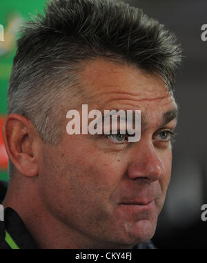 JOHANNESBURG, SOUTH AFRICA - SEPTEMBER 01, Heyneke Meyer during the South African national rugby team field session and media conference at KES on September 01, 2012 in Johannesburg, South Africa Photo by Duif du Toit / Gallo Images Stock Photo