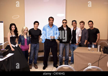 BOLOGNA, ITALY - SEP 01: [LtoR]- Hannah & Hilly Hindi - Kyle Dayton - Dorian Gregory - Alex (Alejandro) Meraz - Bronson Pelletier - Allan Hyde - Guri Weinberg group portrait at the Night ItaCon Festival 2012 in Bologna, Italy on Sep 01, 2012. Stock Photo