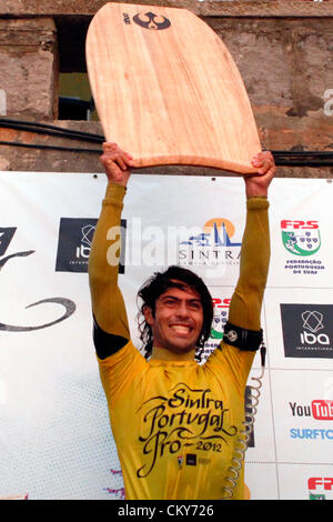 1 Sep 2012 - Lisbon, Portugal -   French bodyboarder Pierre Louis Costes won the Pro Portugal 2012 at Praia Grande, Sintra, Portugal, over a final with South African rider Jared Houston. Sintra Pro Portugal is the fifth of eight events on the IBA Grand Slam world tour and the oldest event on IBA circuit.  Photo Credit: Pedro Nunes Stock Photo