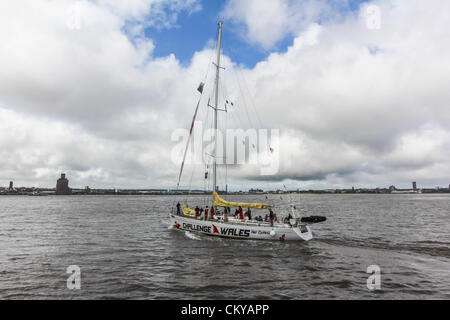 The inaugural Irish Sea Tall Ships Regatta in Liverpool comes to a close on Sunday September 2, 2012 as all fourteen Tall Ships took part in a Parade of Sail leaving Liverpool’s Albert Dock onto the River Mersey. The ships then mustered in formation and left the river together. Stock Photo