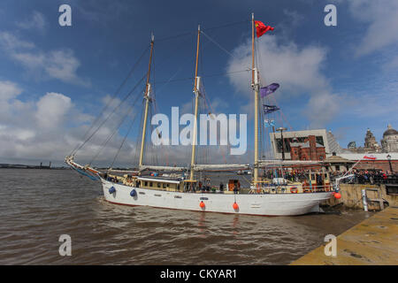 The inaugural Irish Sea Tall Ships Regatta in Liverpool comes to a close on Sunday September 2, 2012 as all fourteen Tall Ships took part in a Parade of Sail leaving Liverpool’s Albert Dock onto the River Mersey. The ships then mustered in formation and left the river together. Stock Photo