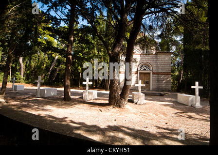 Tatoi: The royal cemetery of Tatoi. - Tatoi was originally the Summer Residence of the Greek Royal family which was eventually used as their year round home and the birthplace of King George II. The estate is located about 20kms north of Athens near to Dekeleia. About 1km from the main residency is the Greek Royal Cemetery. Part of the estate is also the royal farms. Photos from 2008. September 3rd 2012. Athens, Greece. The Greek government announced this week that the former Royal Estate of Tatoi was to be put up for sale or lease by the state privatization fund (TAIPED). Stock Photo