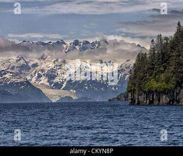 July 1, 2012 - Kenai Peninsula Borough, Alaska, US - Majestic Holgate Glacier at the end of the Holgate arm of Aialik Bay off the Gulf of Alaska in Kenai Fjords National Park. Its source is the vast Harding Icefield in the Kenai Mountains. Established in 1980, the National Park covers 1,760 square miles of the Kenai Peninsula. (Credit Image: © Arnold Drapkin/ZUMAPRESS.com) Stock Photo