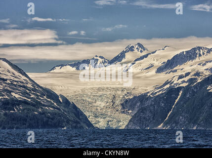 July 1, 2012 - Kenai Peninsula Borough, Alaska, US - Majestic Holgate Glacier at the end of the Holgate arm of Aialik Bay off the Gulf of Alaska in Kenai Fjords National Park. Its source is the vast Harding Icefield in the Kenai Mountains. Established in 1980, the National Park covers 1,760 square miles of the Kenai Peninsula. (Credit Image: © Arnold Drapkin/ZUMAPRESS.com) Stock Photo