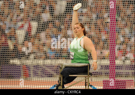04.09.2012 London, England. Olympic Stadium. Women's Discus Final.  Barry Orla (IRL) in action during Day 5 of the Paralympics from the Olympic Stadium. Stock Photo