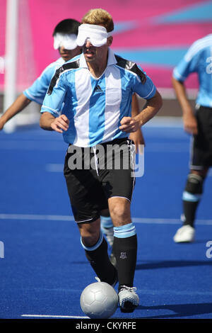 04.09.2012.  London, England. David Peralta (ARG) in action during the Men's Football 5-a-side Preliminaries Pool A match between Spain and Argentina during Day 6 of the London Paralympics from the Riverbank Arena Stock Photo