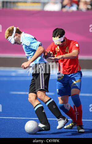 04.09.2012.  London, England. David Peralta (ARG) in action during the Men's Football 5-a-side Preliminaries Pool A match between Spain and Argentina during Day 6 of the London Paralympics from the Riverbank Arena Stock Photo