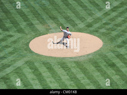 Daisuke Matsuzaka (Red Sox), SEPTEMBER 2, 2012 - MLB : Daisuke Matsuzaka of the Boston Red Sox pitches during the game against the Oakland Athletics at O.co Coliseum in Oakland, California, United States. (Photo by AFLO) Stock Photo