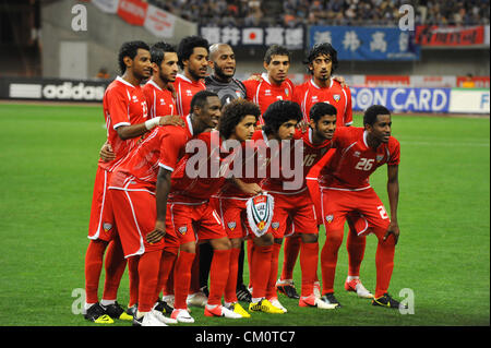 UAEUnited Arab Emirates team group line-up(JPN), SEPTEMBER 6, 2012 - Football / Soccer : United Arab Emirates team group shot (Top row - L to R) Mohamed Ahmad, Ali Ahmed Mabkhout, Khamis Esmaeel, Ali Khaseif, Walid Abbas, Hamdan Al Kamali, (Bottom row - L to R) Ahmed Khalil, Omar Abdulrahman, Amer Abdulrahman, Rashed Eisa and Abdulaziz Hussain before the Kirin Challenge Cup 2012 match between Japan 1-0 United Arab Emirates at Tohoku Denryoku Big Swan Stadium in Niigata, Japan. (Photo by AFLO) Stock Photo