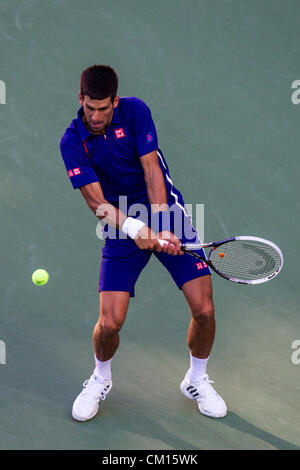 Novak Djokovic (SBR) competing in the men's finals at the 2012 US Open Tennis Tournament, Flushing, New York. USA.10th September Stock Photo