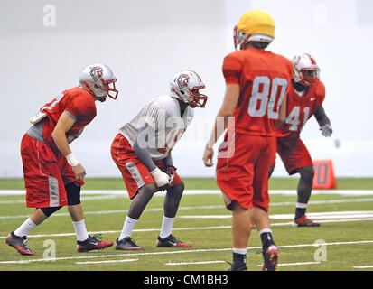 Sept. 12, 2012 - Albuquerque, NM, U.S. - UNM's  #10 Rashad Rainey walks through a play during practice Wed. afternoon with special teams.  Wednesday, Sept.12, 2012. (Credit Image: © Jim Thompson/Albuquerque Journal/ZUMAPRESS.com) Stock Photo