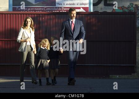 Sept. 14, 2012 - Madrid, Spain - Prince Felipe and Princess Letizia attends first day of school of Princess Leonor and Princess Sofia at Los Rosales School in Madrid (Credit Image: © Jack Abuin/ZUMAPRESS.com) Stock Photo