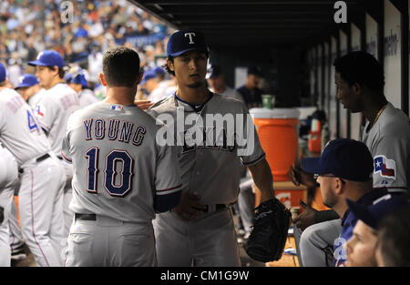 Tampa Bay Rays' Hank Blalock (9) during a baseball game against the Texas  Rangers Friday, June 4, 2010, in Arlington, Texas. (AP Photo/Tony Gutierrez  Stock Photo - Alamy