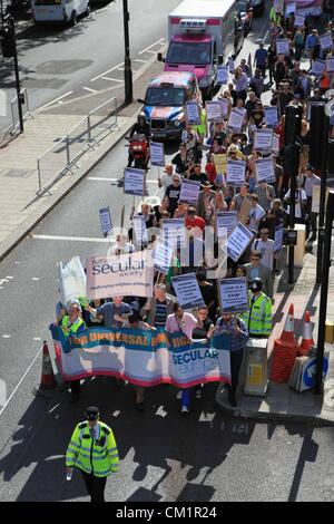 London, UK. 15th September 2012 The annual march by The Secular Europe Campaign took place in London. Participants of the march gathered at Storeys Gate and marched past Parliament Square and ended with a rally and speeches at Surrey Street. Stock Photo