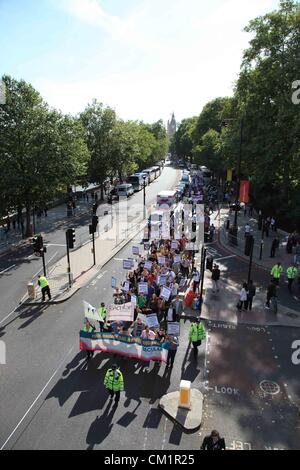 London, UK. 15th September 2012 The annual march by The Secular Europe Campaign took place in London. Participants of the march gathered at Storeys Gate and marched past Parliament Square and ended with a rally and speeches at Surrey Street. Stock Photo