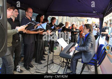 London, UK. 15th September 2012 A choir sang songs at the rally in Surrey Street. The annual march by The Secular Europe Campaign took place in London. Stock Photo