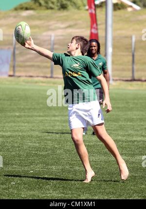 GANSBAAI, SOUTH AFRICA - SEPTEMBER 15, Activities during the Springbok Sevens coaching clinic at Absa Spaces for Sport centre on September 15, 2012 in Gansbaai, South Africa Photo by Luke Walker / Gallo Images Stock Photo