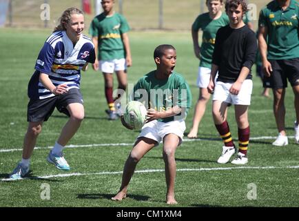 GANSBAAI, SOUTH AFRICA - SEPTEMBER 15, Activities during the Springbok Sevens coaching clinic at Absa Spaces for Sport centre on September 15, 2012 in Gansbaai, South Africa Photo by Luke Walker / Gallo Images Stock Photo