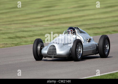 Goodwood Estate, Chichester, UK. 15th September 2012. Silver Arrows Demonstration - The first time since the 1930's that the 'silver arrows' were united on track showing off a collection of Auto Union and Mercedes-Benz Racers as well as two Alfa Romeo's  The revival is a 'magical step back in time', showcasing a mixture of cars and aviation from the 40's, 50's and 60's and is one of the most popular historical motor racing events in the world. For more information visit www.goodwood.co.uk/revival. Stock Photo