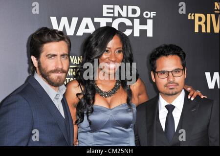 Jake Gyllenhaal, Shondrella Avery, Michael Pena at arrivals for END OF WATCH Premiere, Hollywood Boulevard, Los Angeles, CA September 17, 2012. Photo By: Elizabeth Goodenough/Everett Collection Stock Photo