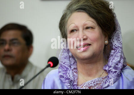 Sept. 20, 2012 - Dhaka, Bangladesh - 20 September 2012 Dhaka. Bangladesh- Bangladesh National Party ( BNP) chairperson and opposition leader KHALEDA ZIA address a press conference  in BNP Gulshan office, Dhaka. Accusing former chief justice ABM Khairul Haque of bringing unethical changes in the full text of thirteenth amendment cancellation verdict, BNP chairperson Khaleda Zia on Thursday termed it a reflection of the prime minister's statements and inconsistent with the short order. Â© Monirul Alam (Credit Image: © Monirul Alam/ZUMAPRESS.com) Stock Photo