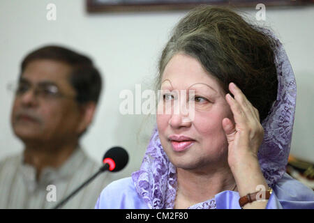Sept. 20, 2012 - Dhaka, Bangladesh - 20 September 2012 Dhaka. Bangladesh- Bangladesh National Party ( BNP) chairperson and opposition leader KHALEDA ZIA address a press conference  in BNP Gulshan office, Dhaka. Accusing former chief justice ABM Khairul Haque of bringing unethical changes in the full text of thirteenth amendment cancellation verdict, BNP chairperson Khaleda Zia on Thursday termed it a reflection of the prime minister's statements and inconsistent with the short order. Â© Monirul Alam (Credit Image: © Monirul Alam/ZUMAPRESS.com) Stock Photo
