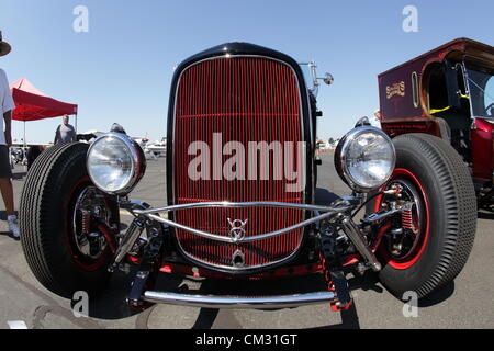 EL MONTE, CALIFORNIA, USA - SEPTEMBER 23, 2012 - A wide variety of rare vintage aircraft and cars on display at the El Monte Airshow on September 23, 2012. Stock Photo