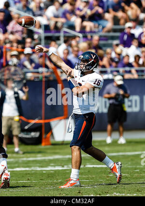 Sept. 22, 2012 - Fort Worth, Texas, United States of America - Virginia Cavaliers quarterback Michael Rocco (16) in action during the game between the Virginia Cavaliers and the TCU Horned Frogs  at the Amon G. Carter Stadium in Fort Worth, Texas. TCU defeats Virginia 27 to 7. (Credit Image: © Dan Wozniak/ZUMAPRESS.com) Stock Photo