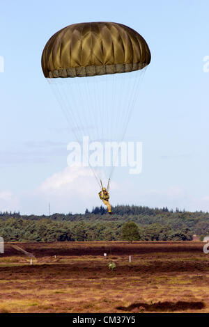 British paratrooper landing on the Ginkelse Heide after parachuted from ...