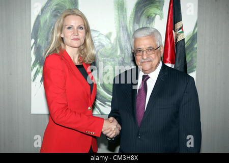 June 2, 2008 - New York, New York, United States of America - Palestinian President Mahmoud Abbas (Abu Mazen)  meets with the Prime Minister of Denmark Helle Thorning-Schmidt, on Sept. 26, 2012  (Credit Image: © Thaer Ganaim/APA Images/ZUMAPRESS.com) Stock Photo