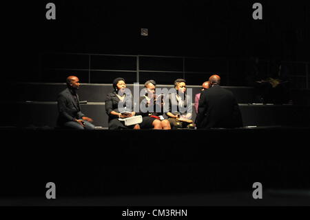 JOHANNESBURG, SOUTH AFRICA - SEPTEMBER 27: Spectators after the last show. During the Autumn/Winter Collections 2013, which is part of SA Fashion week, on September 27, 2012 in Johannesburg, South Africa (Photo by Gallo Images / Dino Lloyd) Stock Photo