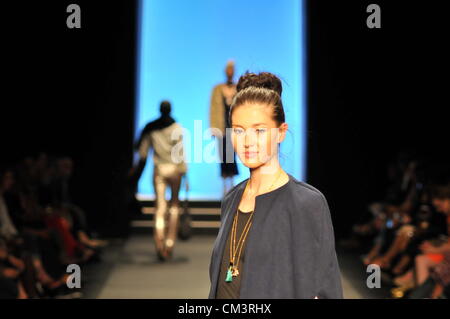 JOHANNESBURG, SOUTH AFRICA - SEPTEMBER 27: A model showcases a design from TWO. In the Autumn/Winter Collections 2013, which is part of SA Fashion week, on September 27, 2012 in Johannesburg, South Africa (Photo by Gallo Images / Dino Lloyd) Stock Photo