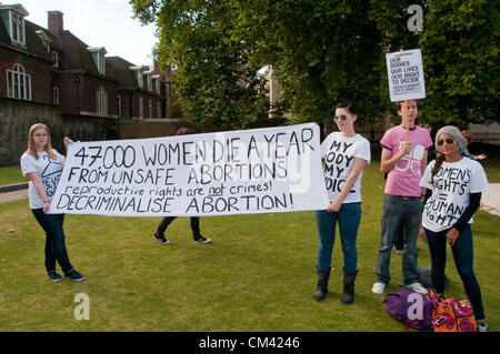 London, UK. 29/09/12. Pro-Choice campaigners holding a rally opposite the Houses of Parliament to highlight the fact that abortion is outlawed in Northern Ireland and that abortion law in the UK is outdated. Around the world 47,000 women will die as a result of unsafe abortions in countries were the procedure is illegal. Stock Photo