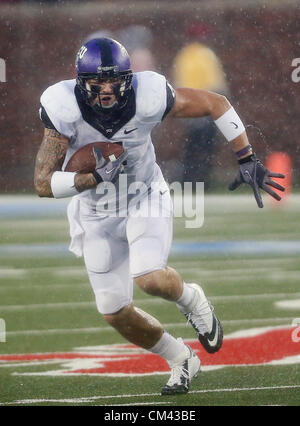 Sept. 29, 2012 - Dallas, Texas, United States of America - TCU Horned Frogs quarterback Casey Pachall (4) in action during the game between the Southern Methodist Mustangs and the TCU Horned Frogs at the Gerald J. Ford Stadium in Dallas, Texas. TCU leads SMU 21 to 10 at halftime. (Credit Image: © Dan Wozniak/ZUMAPRESS.com) Stock Photo