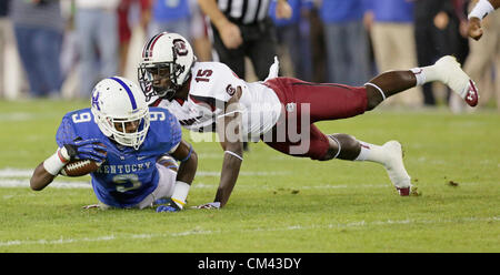 September 29, 2012 - Lexington, Kentucky, USA - UK's Demarco Robinson is brought down by South Carolina's Jimmy Legree in the first half as the University of Kentucky plays South Carolina at Commonwealth Stadium. South Carolina won the game 38-17. (Credit Image: © David Stephenson/ZUMAPRESS.com) Stock Photo