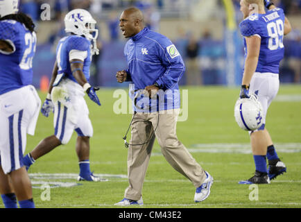 September 29, 2012 - Lexington, Kentucky, USA - UK head coach Joker Phillips celebrates after his team scored in the first half as the University of Kentucky plays South Carolina at Commonwealth Stadium. South Carolina won the game 38-17. (Credit Image: © David Stephenson/ZUMAPRESS.com) Stock Photo