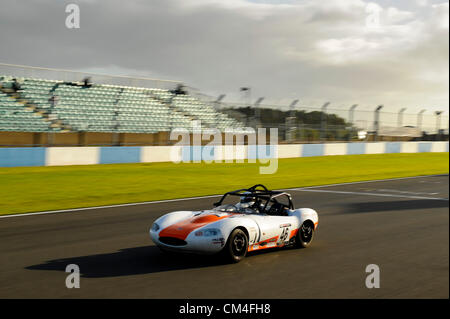 29.09.2012 Derby, England. Great Britains Olympic Gold Medal winning Track Cyclist Jason Kenny (GBR) in action in his Ginetta G20 during Qualifying for the Total Quartz Ginetta GT5 Challenge round at Donington Park Circuit, UK. Stock Photo