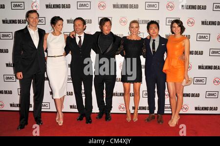 David Morrissey, Sarah Wayne Callies, Andrew Lincoln, Norman Reedus, Laurie Holden, Steven Yeun, Lauren Cohan at arrivals for THE WALKING DEAD Season Three Premiere, Universal City Walk Cinemas, Los Angeles, CA October 4, 2012. Photo By: Dee Cercone/Everett Collection Stock Photo