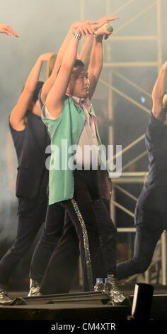 Oct. 4, 2012 - Seoul, SOUTH KOREA - Korean pop star PSY shows off the ''Gangnam Style'' dance during a free concert at Seoul Plaza, on Thursday, Oct. 4, 2012 in Seoul, South Korea.  Stock Photo