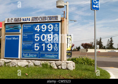 October 6th 2012 Californian gas prices (the highest in the nation) soared over the weekend with some motorists paying above $5 Stock Photo