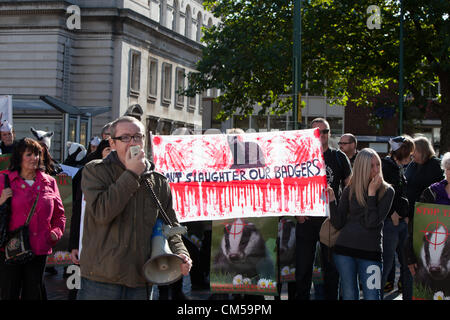Birmingham, UK. 7th October 2012. Protesting against the Badger cull. At the start of the Conservative Party Conference in Birmingham. Stock Photo