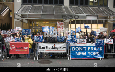 New York, USA. Oct 9, 2012: People from various environmental groups sent a message to New York State Governor Andrew Cuomo at his NYC office that hydraulic fracturing is a poison technology and we don't want it in our state. 'We can live without gas but not without clean water.' 150,000 signatures were delivered to the governors office today against hydraulic fracturing (FRACKING). Stock Photo